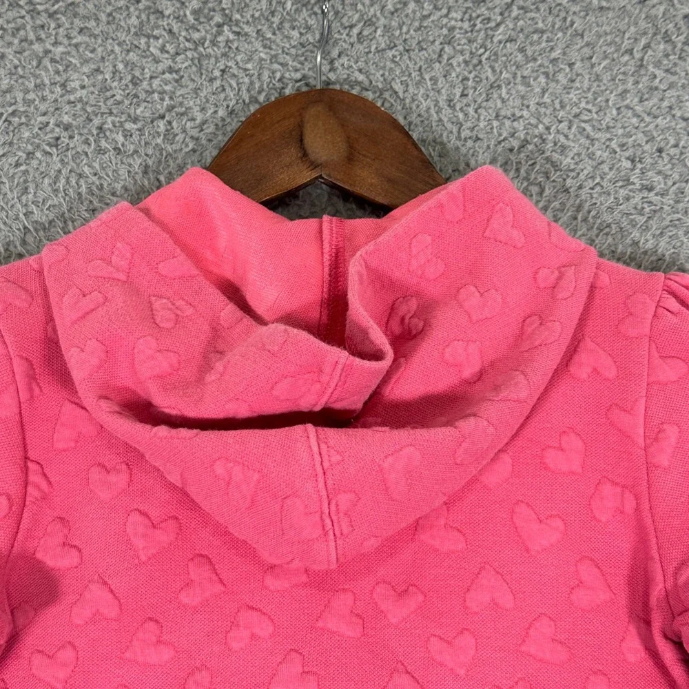 Gymboree Hoodie Kids S 5-6 Pink Embossed Heart Full Zip Puff Shoulder Excellent